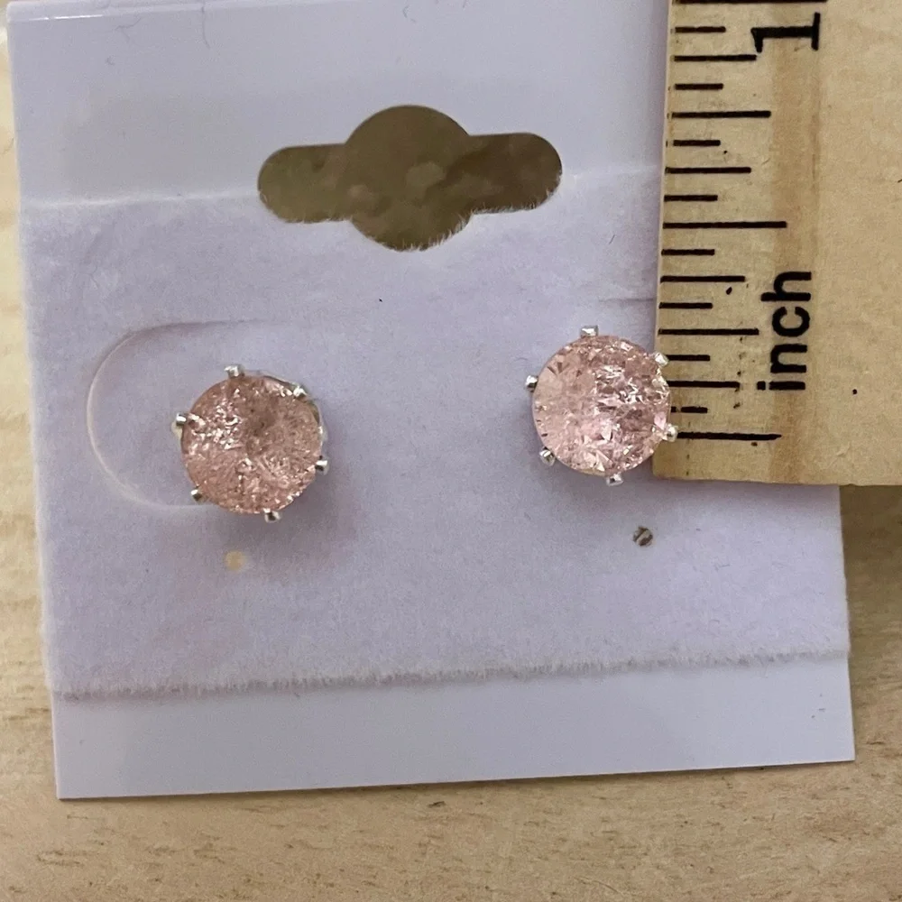 Light Rose Ice Pink Stud Earrings Made with Swarovski Crystals Silver Overlay